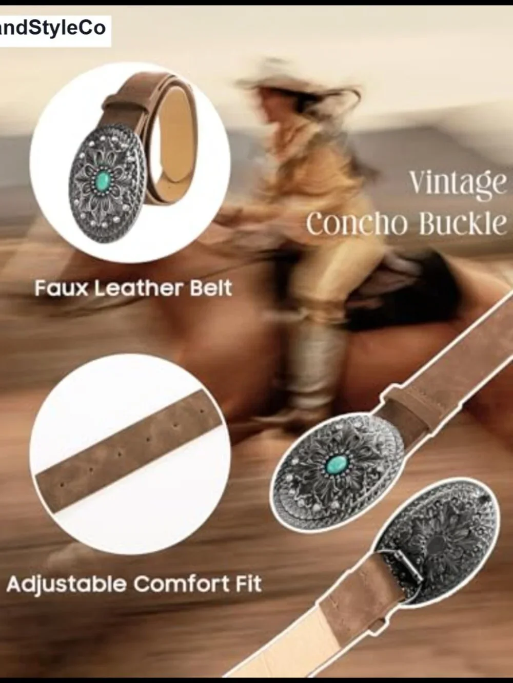 Vegan Leather Western Belt with Turquoise Rhinestone Buckle, Faux Leather,